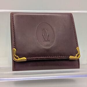 Authentic Full Inclusion Cartier Vtg Leather Square Wallet – Bordeaux & Gold